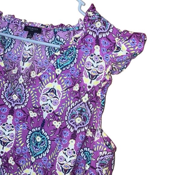 Talbots Purple Paisley V-neck Flutter Sleeve 100% cotton top size X #755 - Picture 5 of 9